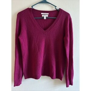 Nordstrom 100% Cashmere Sweater Women's Small Fuchsia Pink V-neck Pullover
